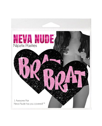 Neva Nude Brat Glitter Heart Pasties - Black/Pink O/S by Neva nude