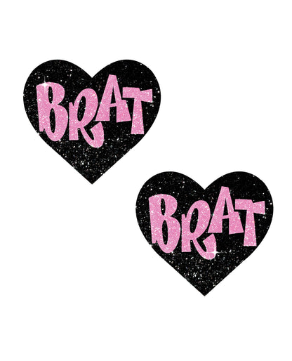Neva Nude Brat Glitter Heart Pasties - Black/Pink O/S by Neva nude