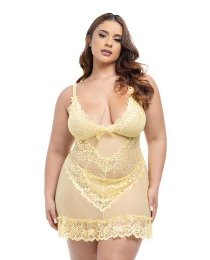 Valentine Lacey Babydoll w/G-String - Pale Banana 1X/2X by Oh la la cheri