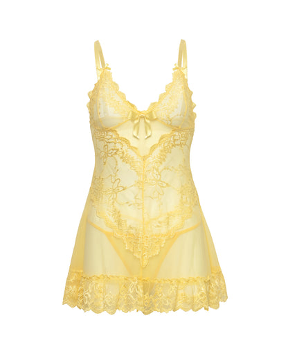 Valentine Lacey Babydoll w/G-String - Pale Banana 1X/2X by Oh la la cheri