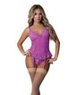 Butterfly Fantasies Gathered Corset w/Cheeky Panty & Attached Garters 2 pc Set - Neon Purple S/M by Magic moments int'l