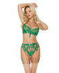 Pleasure Collection Master & Muse Bra w/Garter & Thong 3 pc Set - Green SM by Coquette international