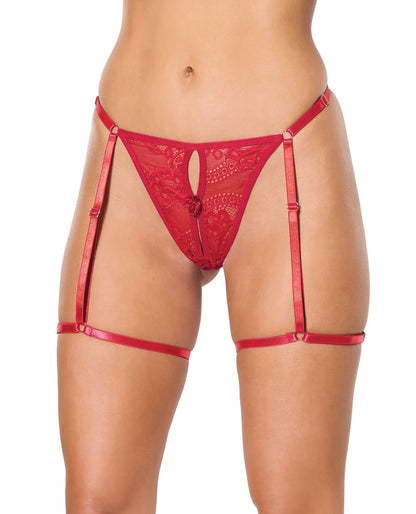 Lace Thong w/Garters and Bow Detail - Red LG by Coquette international