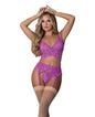 Butterfly Fantasies Cross Over Bralette w/Thong and Garter 3 pc Set - Neon Purple L/XL by Magic moments int'l