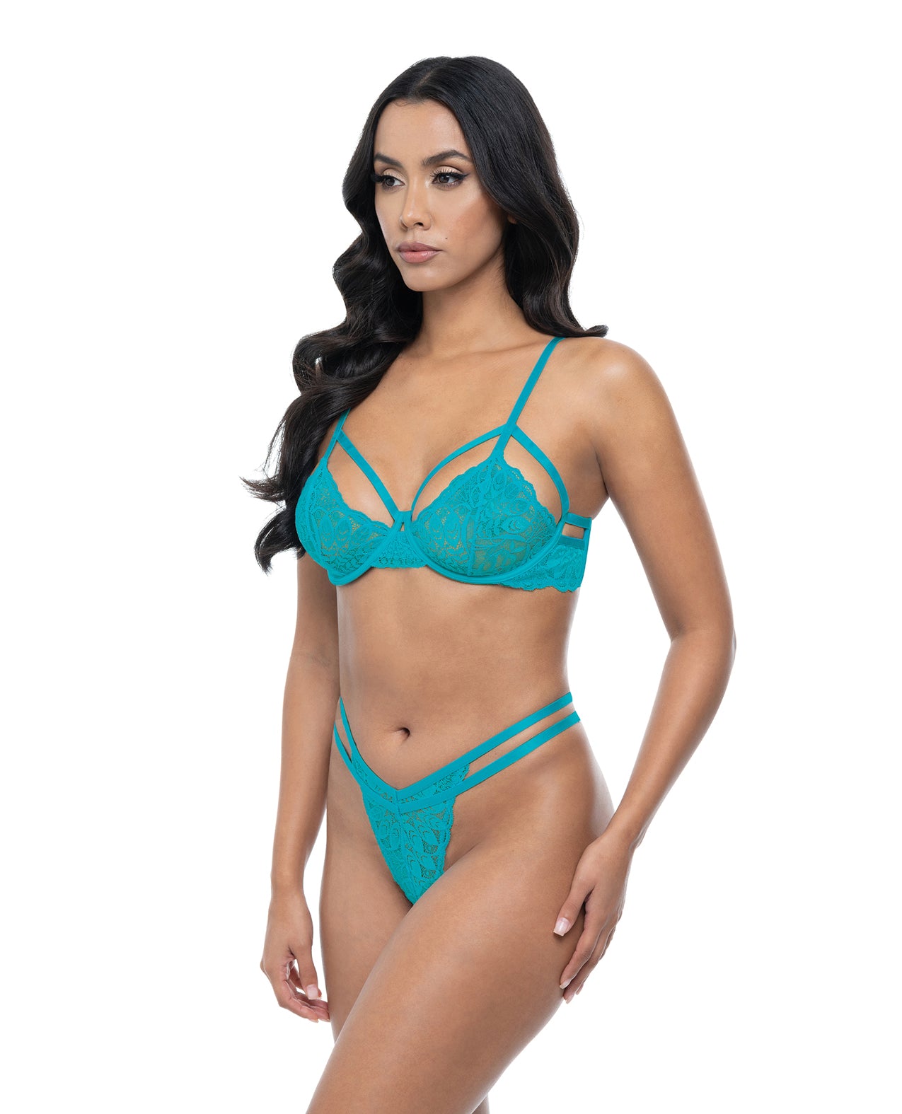 Raya Lace Underwire Bra w/Panty 2 pc Set - Beach Blue L/XL by Oh la la cheri