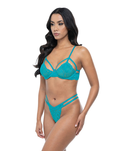 Raya Lace Underwire Bra w/Panty 2 pc Set - Beach Blue L/XL by Oh la la cheri