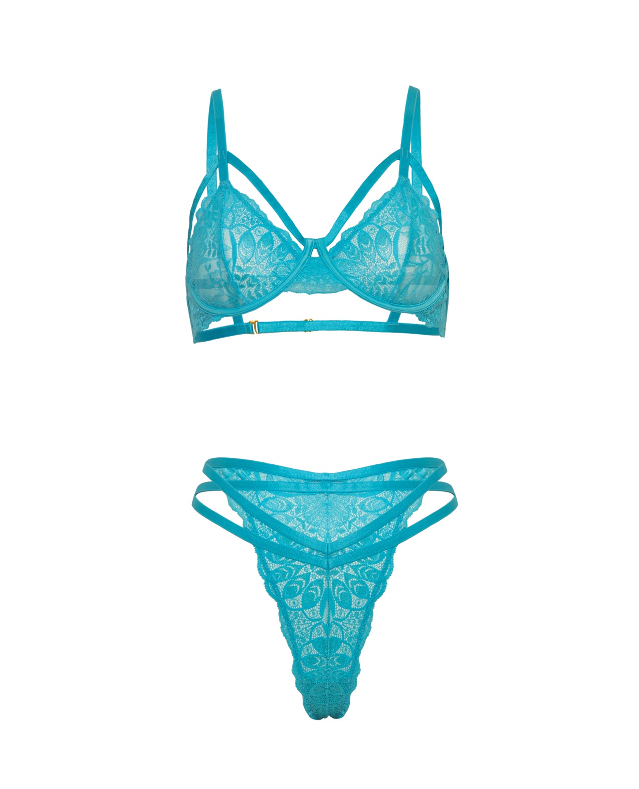 Raya Lace Underwire Bra w/Panty 2 pc Set - Beach Blue L/XL by Oh la la cheri