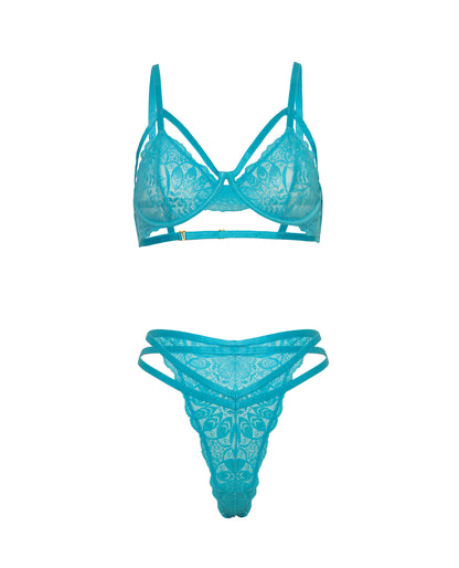 Raya Lace Underwire Bra w/Panty 2 pc Set - Beach Blue L/XL by Oh la la cheri