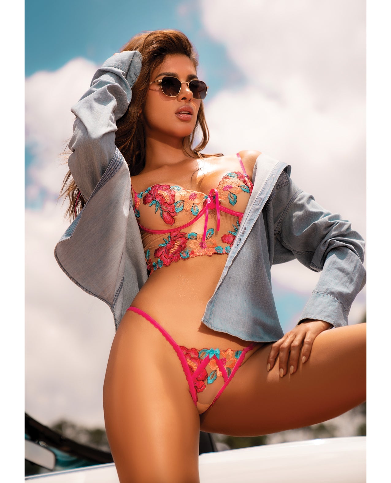 Seductive Garden Floral Mesh Bralette w/G-String 2 pc Set - Multi-Color S/M by Mapale