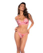 Lace Trimmed Floral Printed Mesh Bralette w/Thong 2 pc Set - Pink L/XL by Mapale