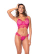 Scallop Lace and Mesh Underwire Bra w/Thong 2 pc Set - Pink S/M by Mapale