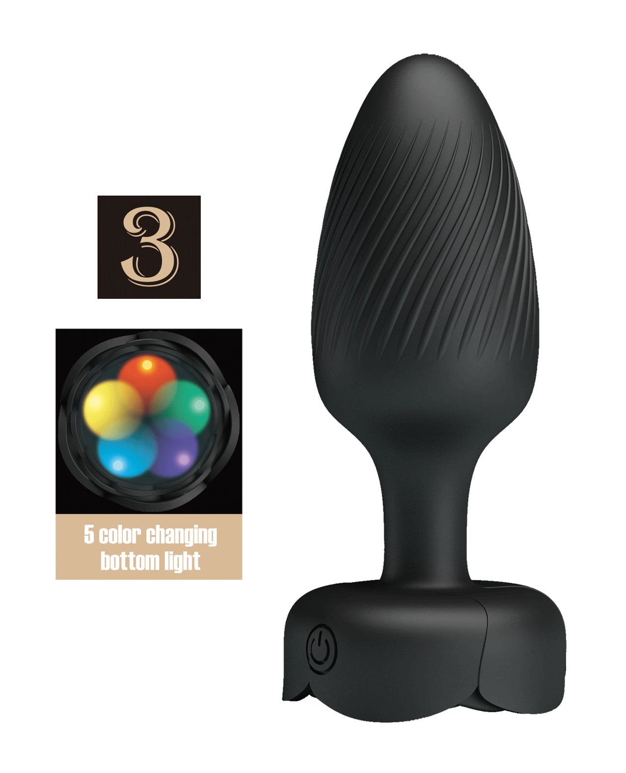 Pretty Love Osborn Medium Butt Plug w/Multi Color Bottom Light - Black by Liaoyang baile health care produ