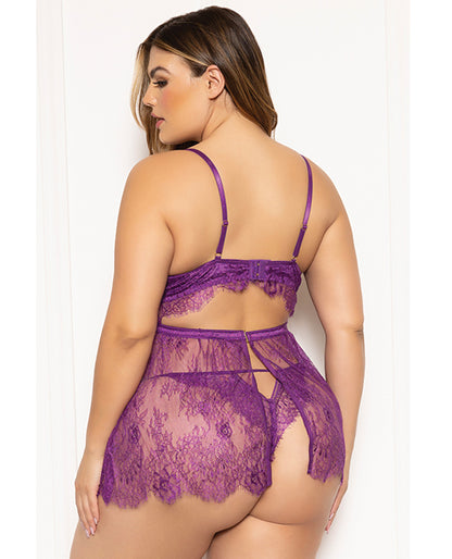 Floral Eyelash Lace Underwire Purple Babydoll w/Thong by Seven 'til midnight costume