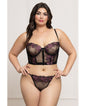 Floral Lace and Mesh Underwire Bustier w/Thong 2 pc Set - Black/Purple 1X/2X by Seven 'til midnight costume