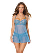Floral Lace and Mesh Babydoll w/Underwire Cups & High-Waist Thong 2 pc Set - Blue MD by Coquette international
