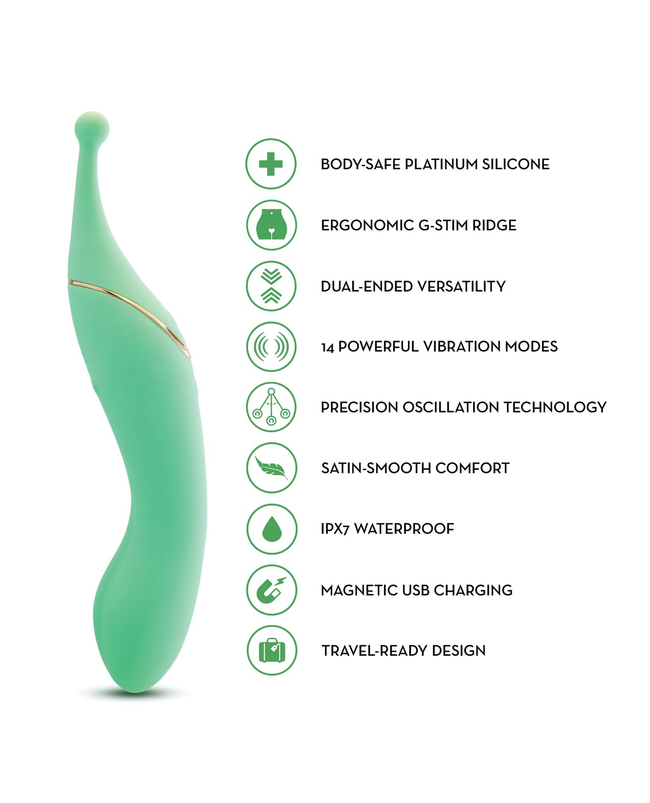 Blush Stella 7 Inch Dual-Ended Clitoral G-Spot Vibrating Wand With Precision Stimulation - Green by Blush novelties