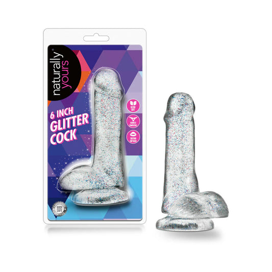 Naturally Yours 6 in. Glitter Cock Realistic Dildo with Balls Sparkling Clear by Blush