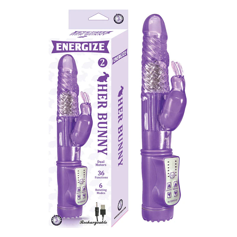 Energize Her Bunny 2 Rechargeable Dual Motors 36 Function 6 Rotation Modes Purple by Nasstoys