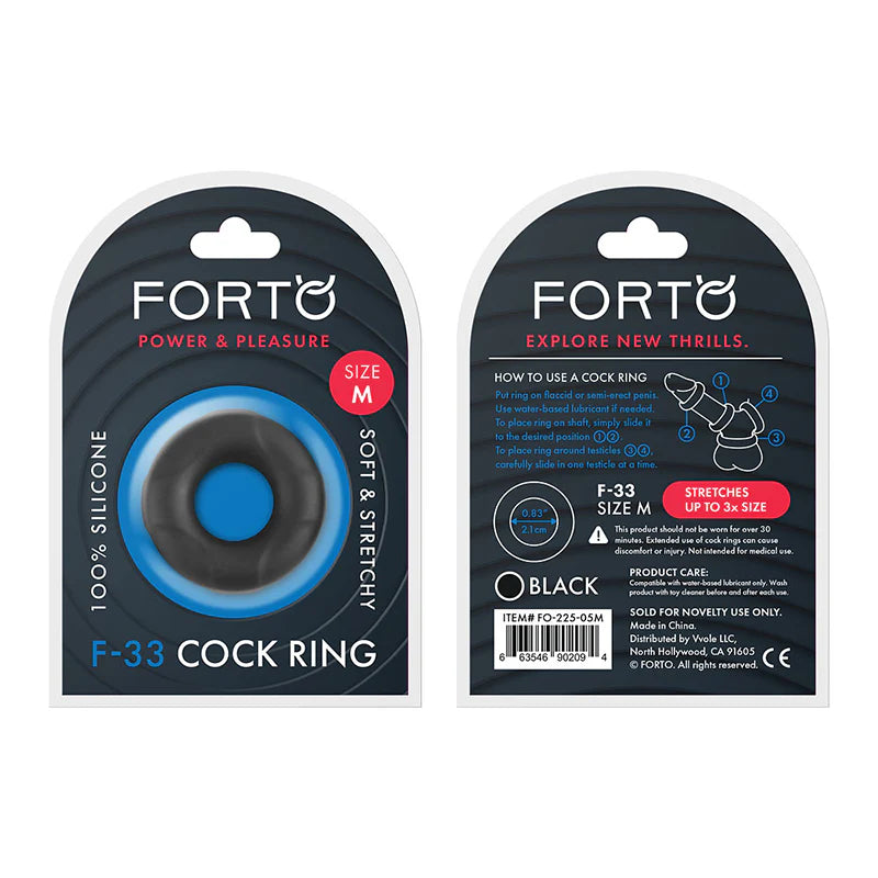 Forto F-33 Liquid Silicone Cockring Medium Black by Vvole