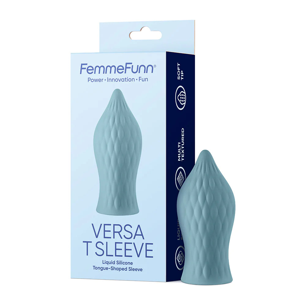 FemmeFunn Versa T Sleeve Textured Silicone Tongue-Shaped Bullet Sheath Light Blue by Vvole