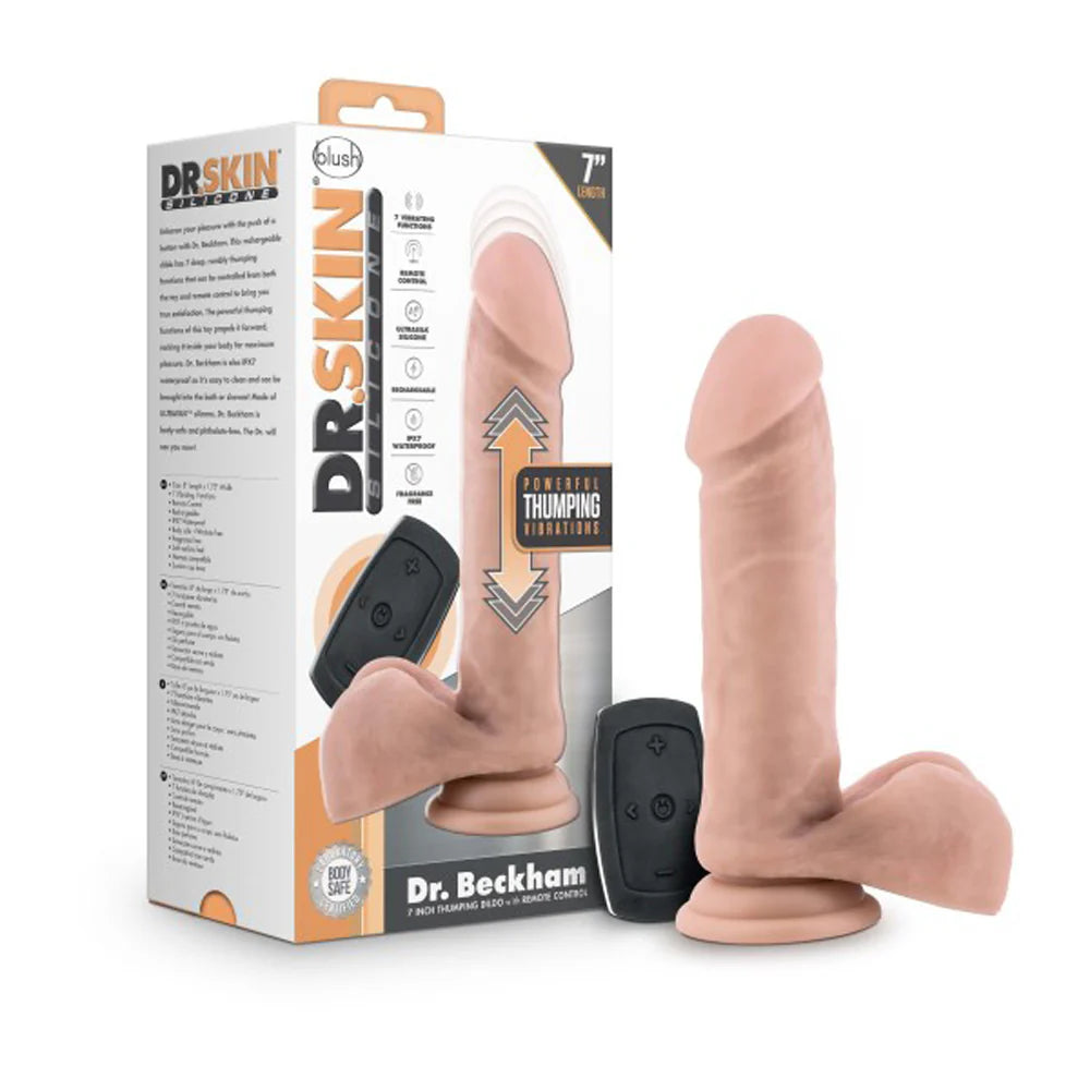 Dr. Skin Silicone Dr. Beckham 7 in. Thumping Dildo with Balls Beige by Blush