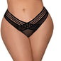 Dreamgirl Mesh Thong with Shadow Stripe Elastic Front Detail Black 3X Hanging by Dreamgirl International
