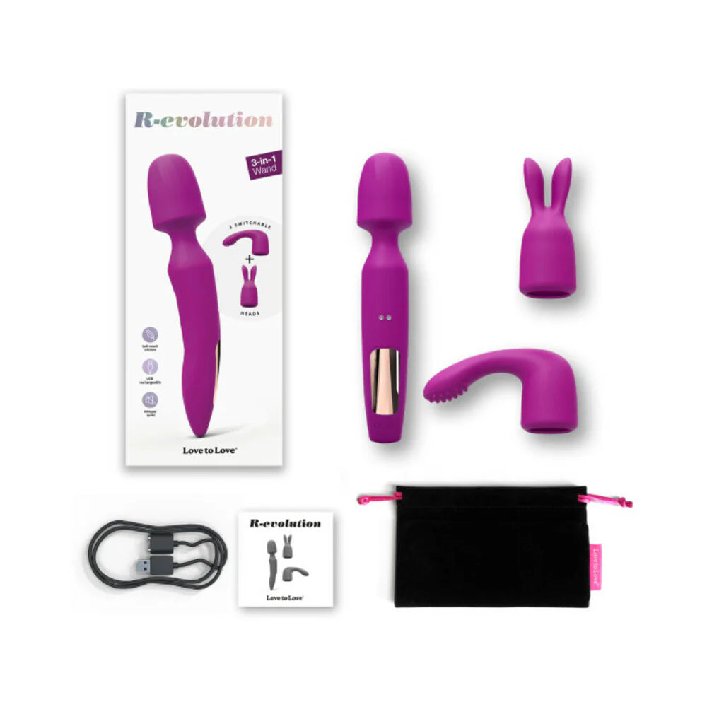 Love to Love R-evolution Rechargeable 3-in-1 Wand Vibrator Sweet Orchid by Lovely Planet USA
