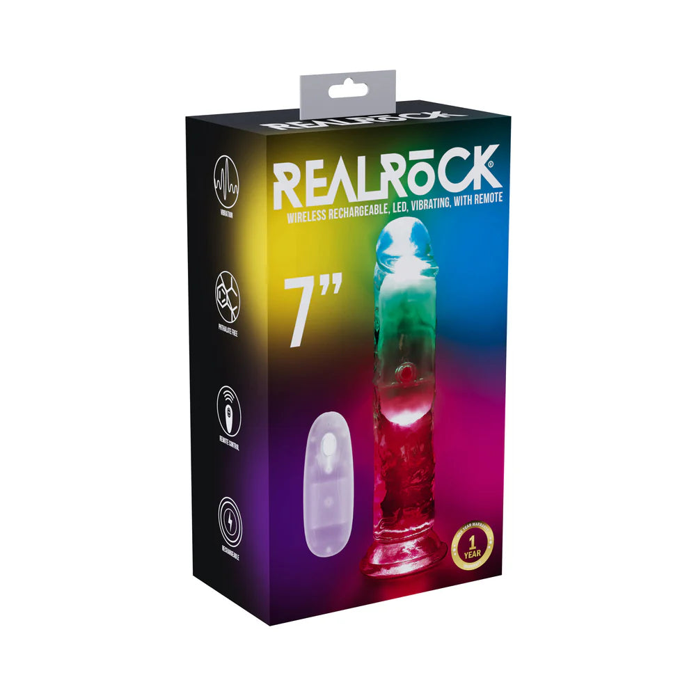 RealRock Wireless Rechargeable Remote Control Vibrating 7 in. Dildo Clear by Shots America LLC