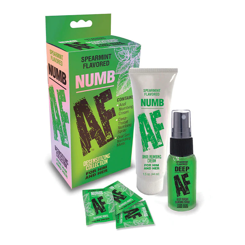 Numb AF Spearmint Flavored Densitizing Collection Cream, Spray & Mints by Little Genie Productions