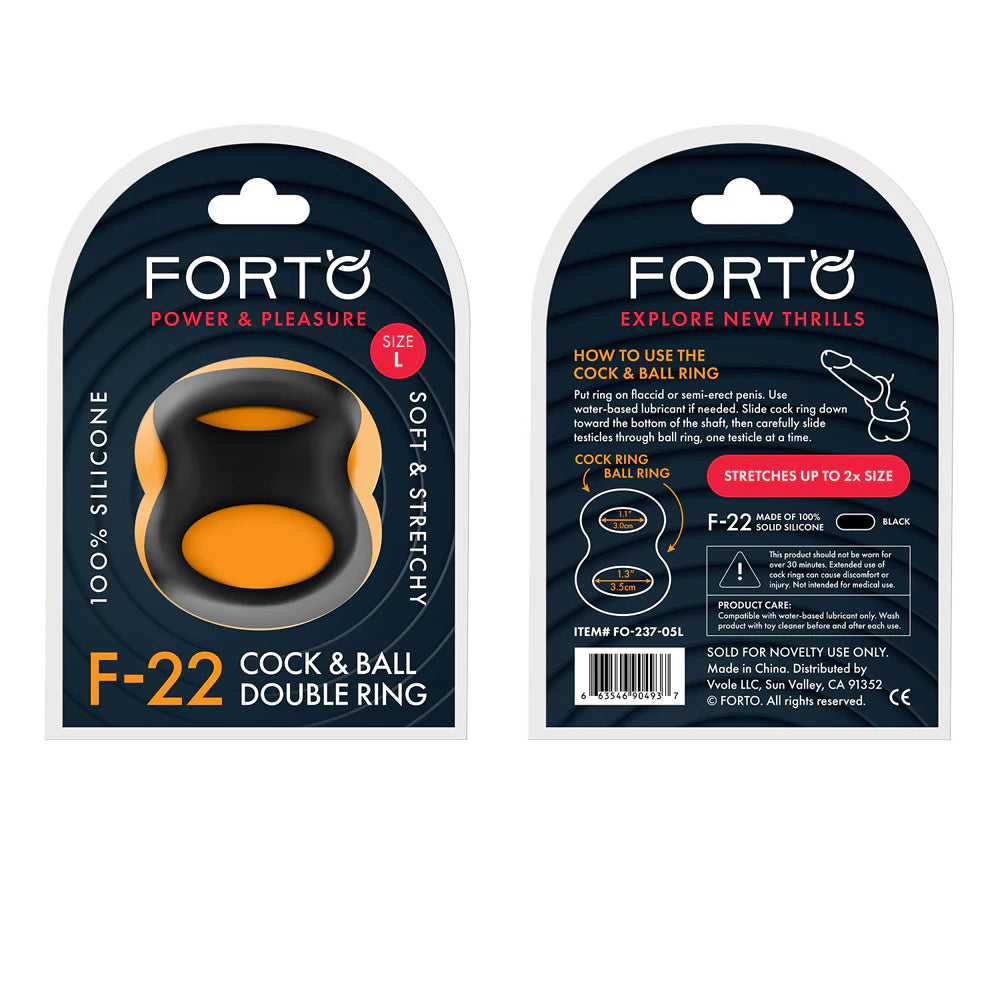 Forto F-22 Liquid Silicone Cock & Ball D-Ring Medium Black by Vvole