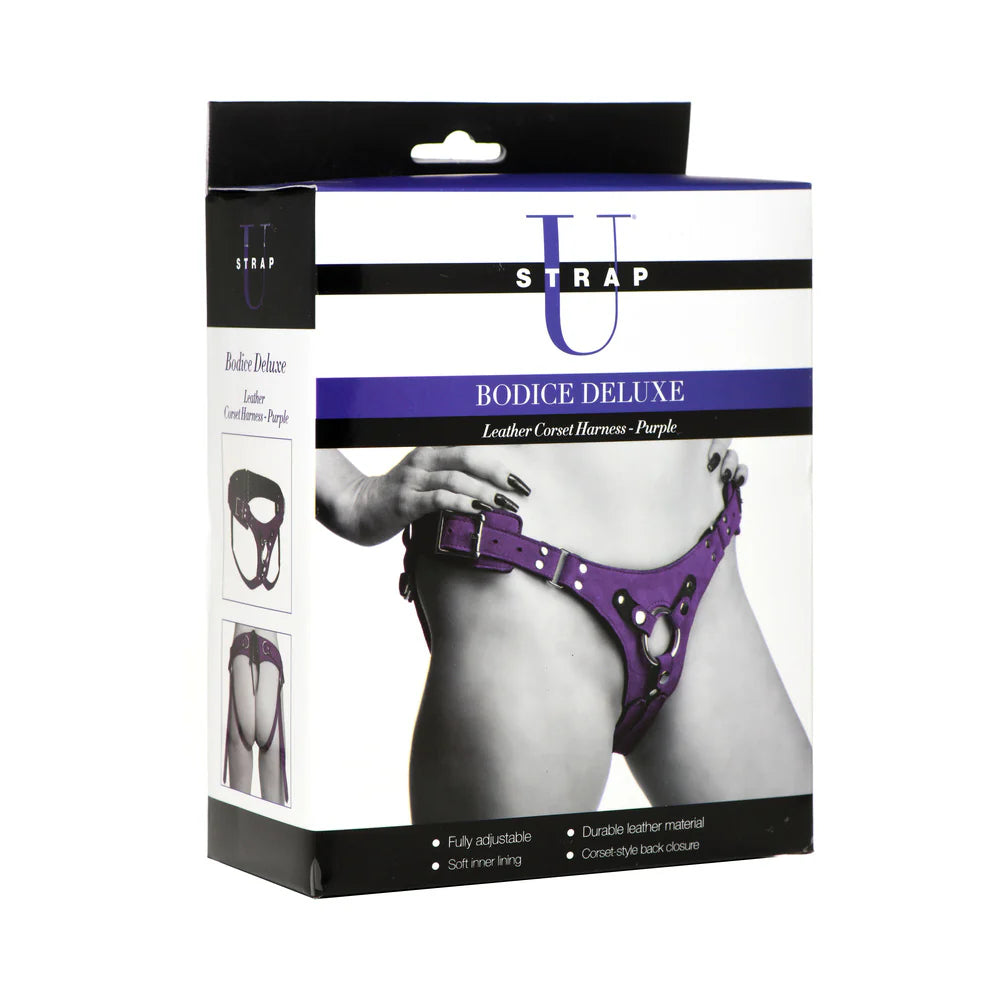 Strap U Bodice Deluxe Leather Corset Harness Purple by XR LLC