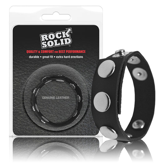 Rock Solid Adjustable Leather 5 Snap Cock Ring (Black) by Lucom USA LLC