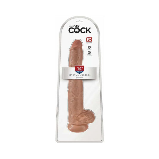 King Cock 14 in. Cock With Balls Realistic Suction Cup Dildo Tan by Pipedream