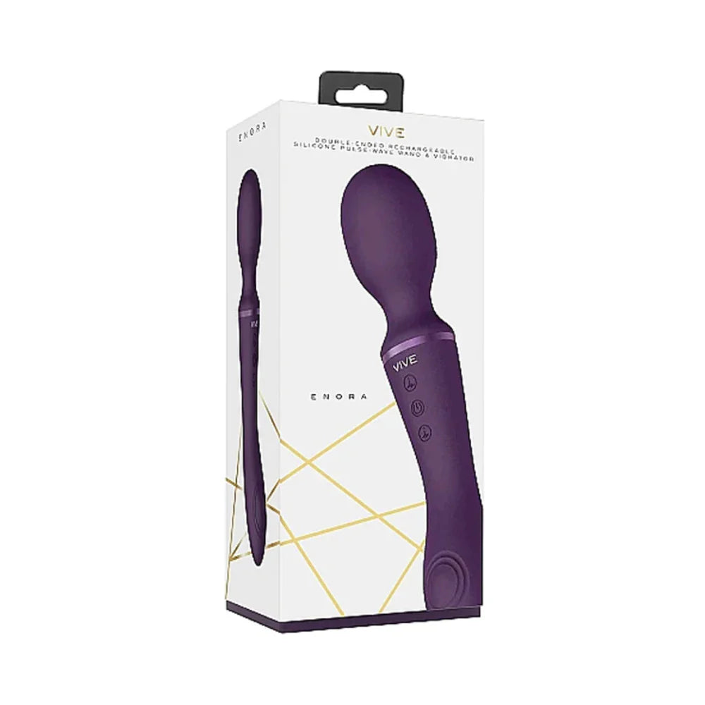 VIVE ENORA Rechargeable Dual-Ended Silicone Pulse-Wave G-Spot & Wand Vibrator Purple by Shots America LLC