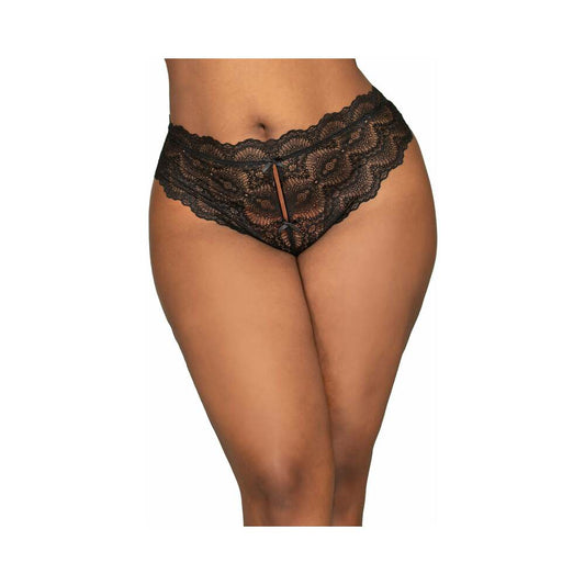 Dreamgirl Lace Tanga Open-Crotch Panty and Elastic Open Back Detail Black 3X Hanging by Shots America LLC