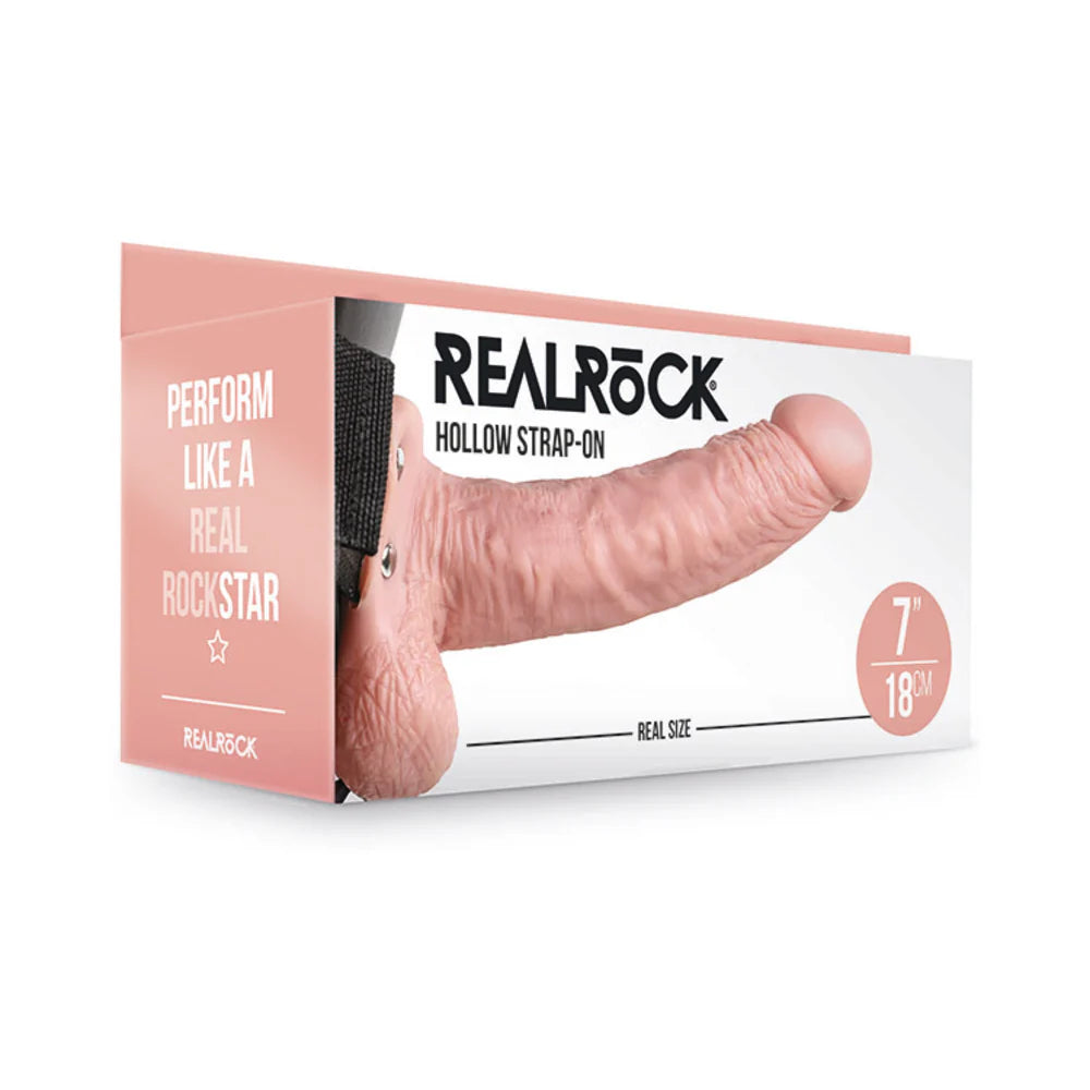RealRock Realistic 7 in. Hollow Strap-On With Balls Beige by Shots America LLC