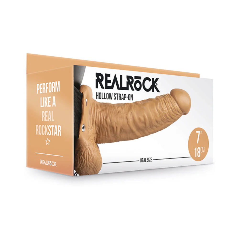 RealRock Realistic 7 in. Hollow Strap-On With Balls Tan by Shots America LLC