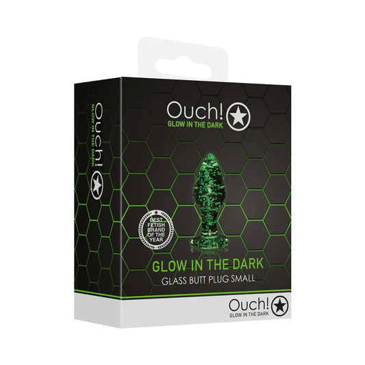 Ouch! Glow in the Dark Glass Anal Plug Clear/Green Small by Shots America LLC