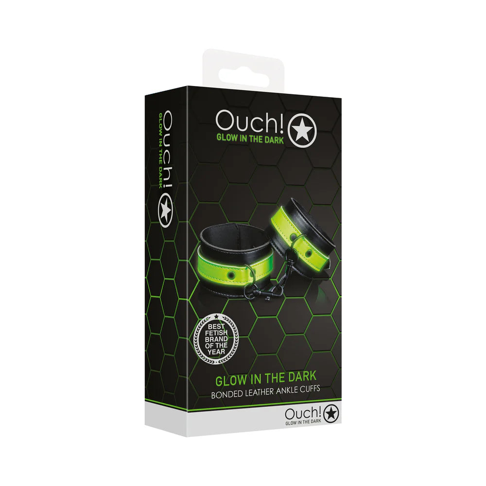 Ouch! Glow in the Dark Bonded Leather Handcuffs Neon Green by Shots America LLC