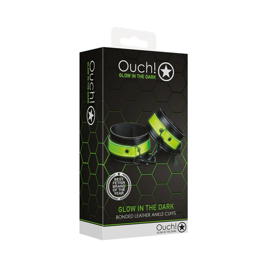 Ouch! Glow in the Dark Bonded Leather Handcuffs Neon Green by Shots America LLC