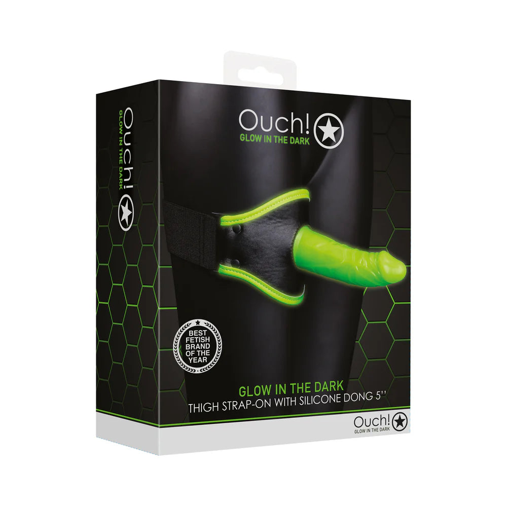 Ouch! Glow in the Dark Thigh Strap-On Harness With 5 in. Silicone Dildo Neon Green by Shots America LLC