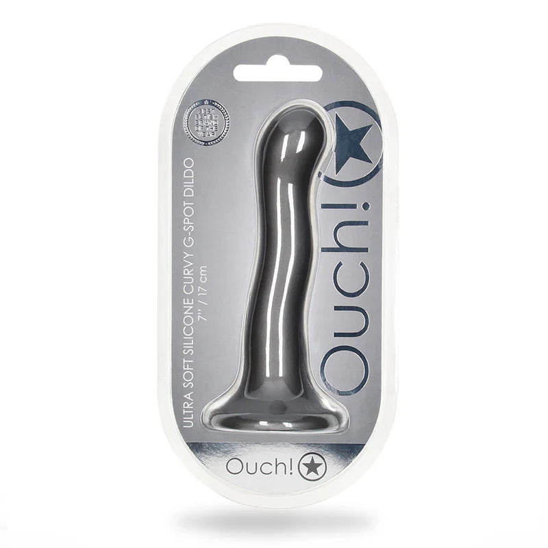 Ouch! Ultra Soft Silicone 7 in. Curvy G-Spot Dildo Gunmetal by Shots America LLC