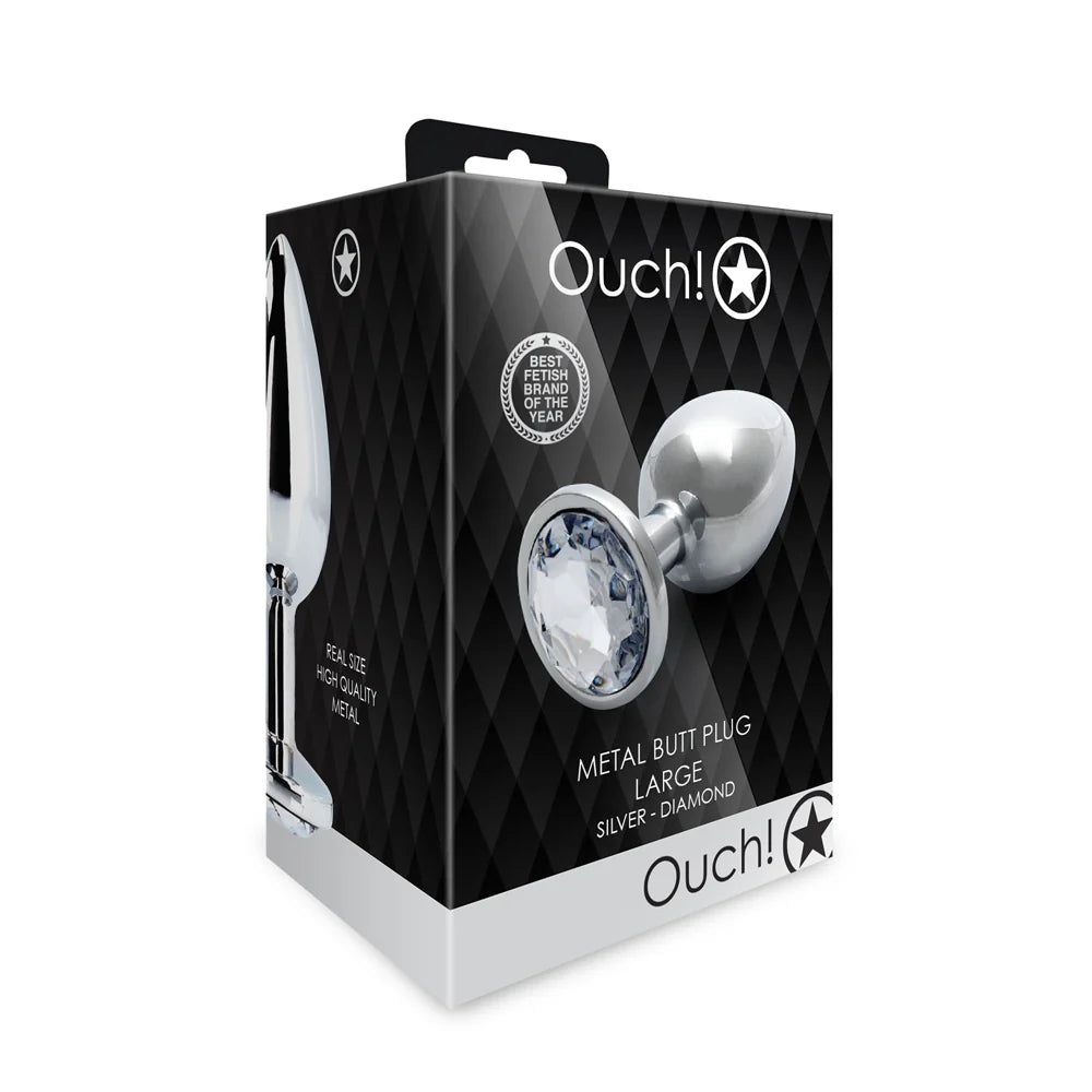 Ouch! Round Gem Butt Plug Large Silver/Diamond by Shots America LLC