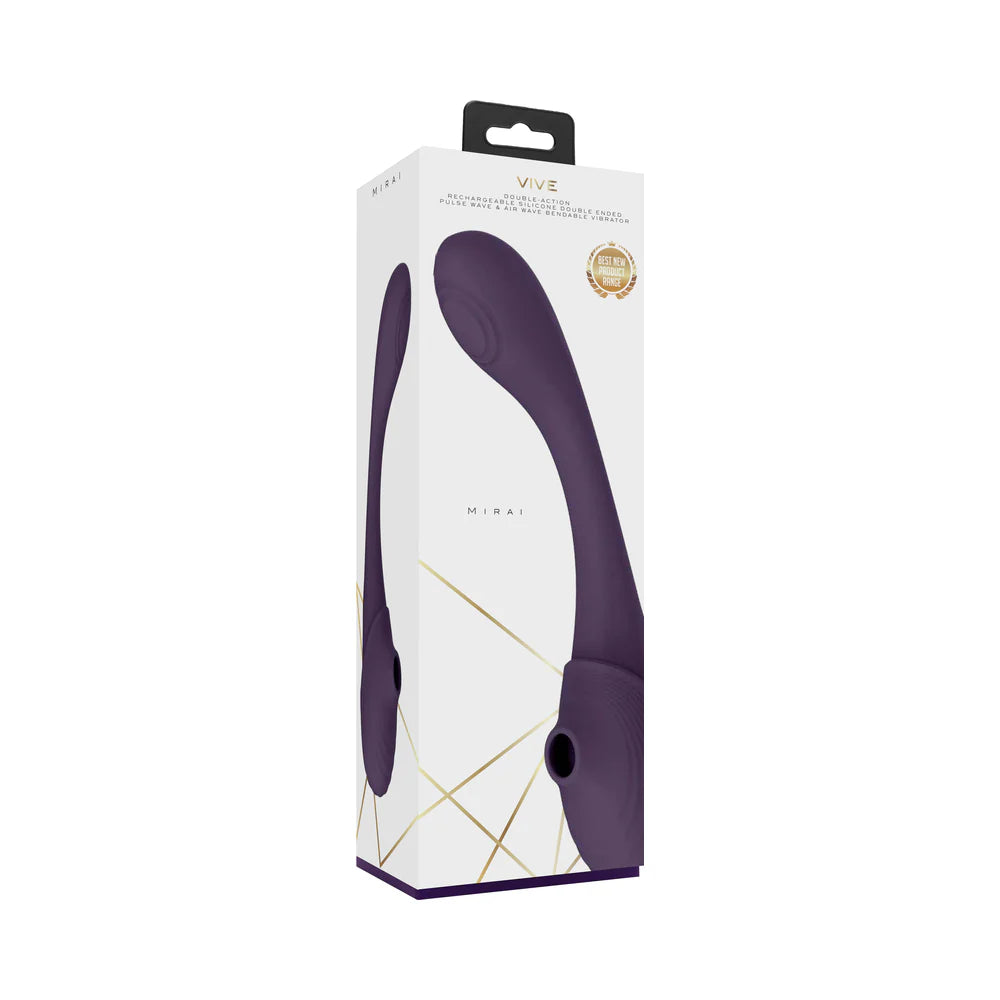 VIVE MIRAI Rechargeable Double Ended Pulse Wave & Air Wave Bendable Silicone Vibrator Purple by Shots America LLC