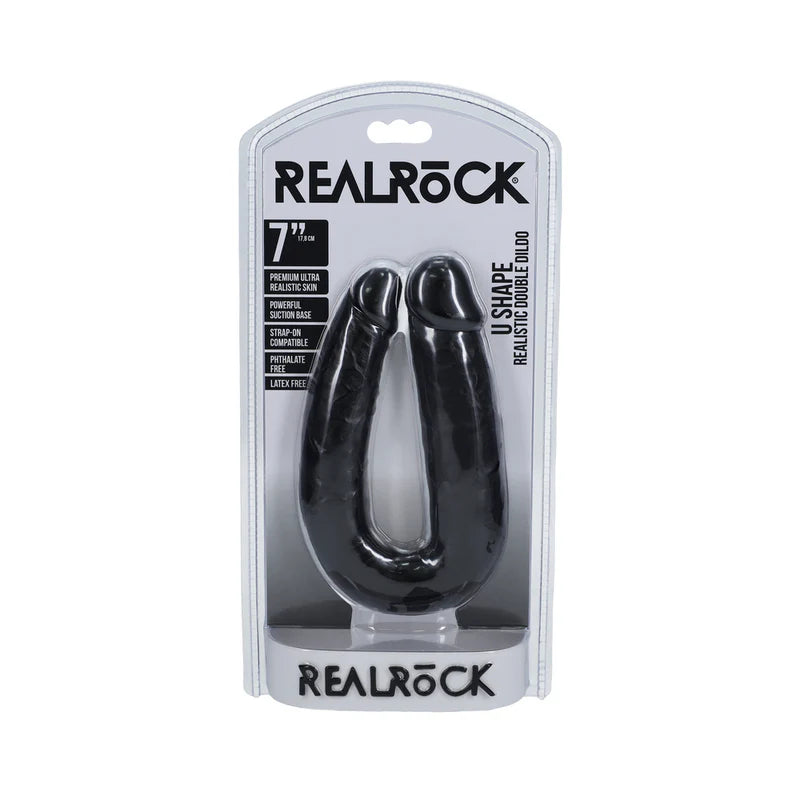 RealRock 7 in. U-Shaped Double Dildo Black by Shots America LLC