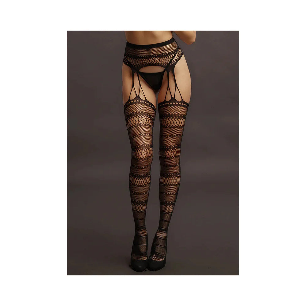 Le Desir Suspender Striped Pantyhose Black O/S by Shots America LLC