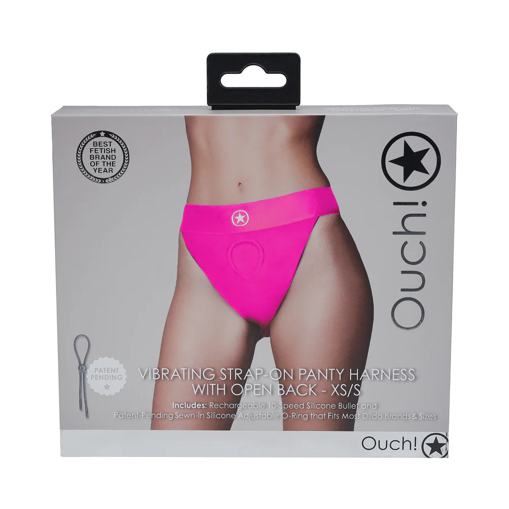 Ouch! Vibrating Strap-on Panty Harness with Open Pink Black XS/S by Shots America LLC