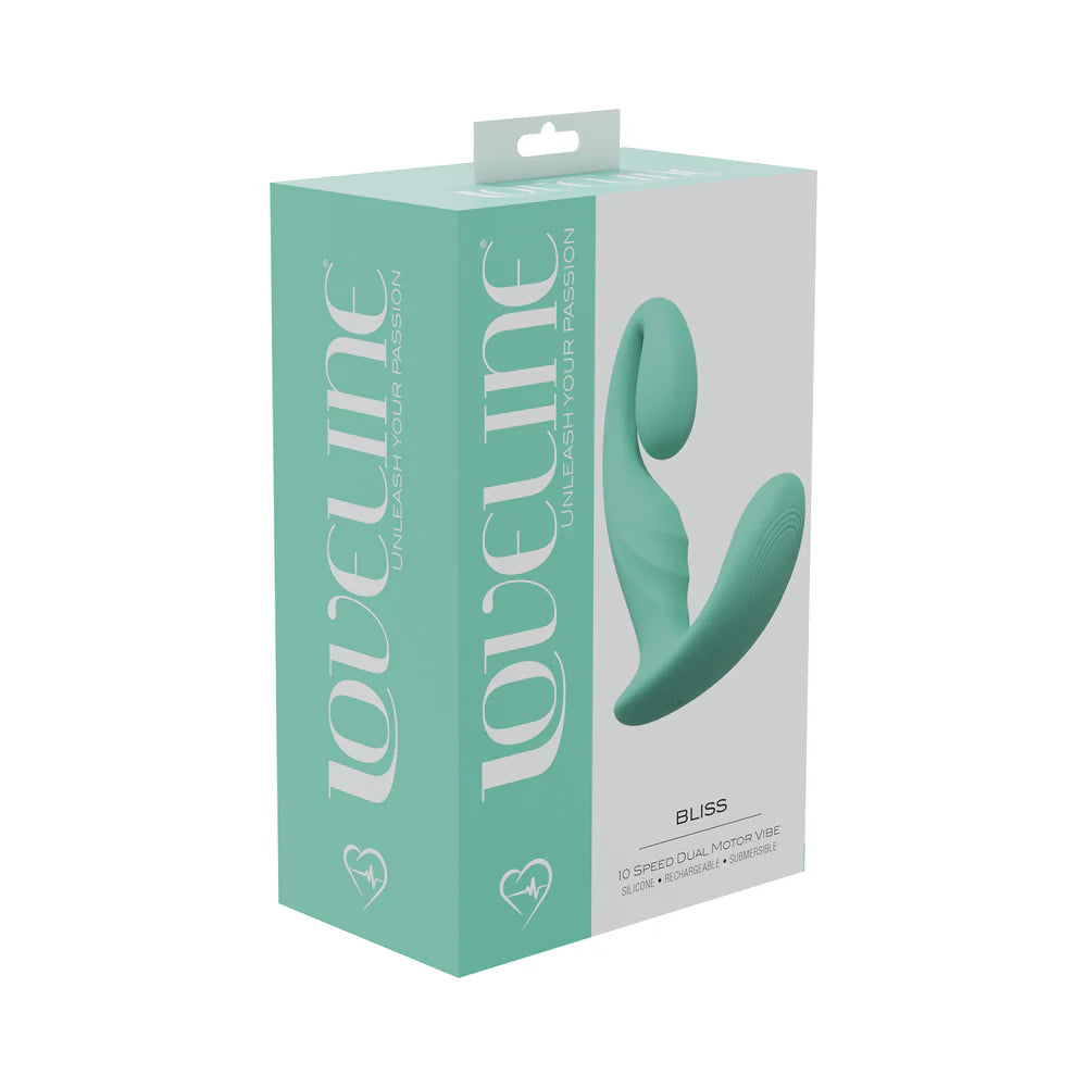LoveLine Bliss 10 Speed Dual Motor Vibe Sealed Silicone Rechargeable Submersible Green by Shots America LLC