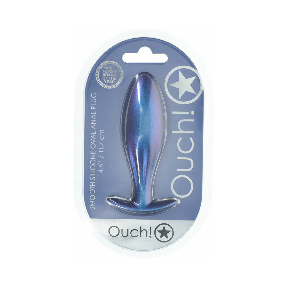 Ouch! Smooth Silicone Oval Anal Plug 4.6 in. Metallic Blue by Shots America LLC