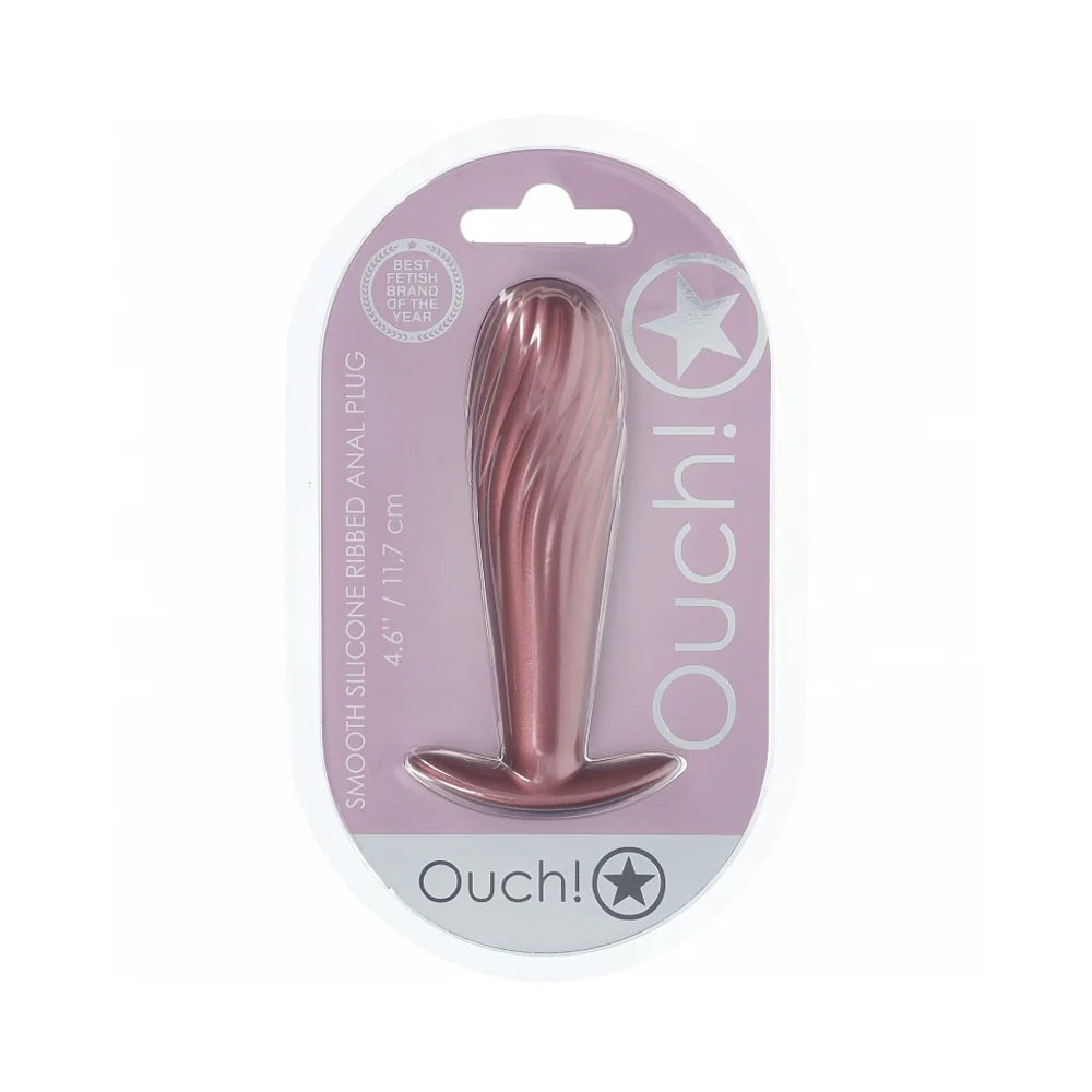 Ouch! Smooth Silicone Ribbed Anal Plug 4.6 in. Rose Gold by Shots America LLC